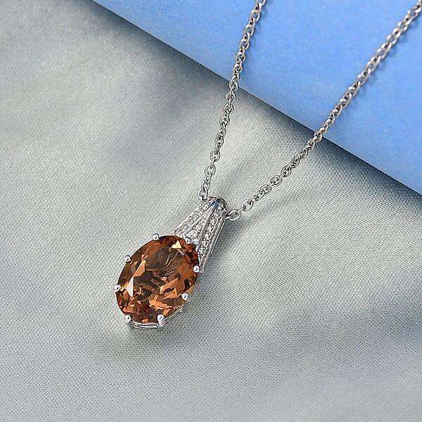EverTrue Autumn Alexite And White Zircon 7.75 Ctw Art Deco Pendant In Platinum Bond With Stainless Steel Necklace 20 Inches