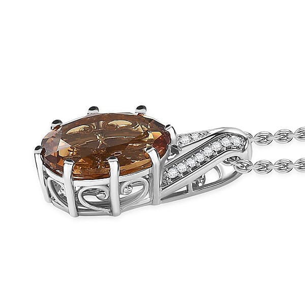 EverTrue Autumn Alexite And White Zircon 7.75 Ctw Art Deco Pendant In Platinum Bond With Stainless Steel Necklace 20 Inches