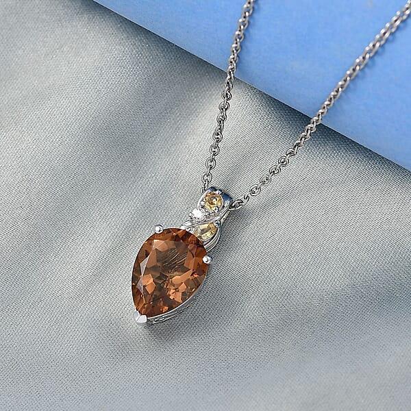 EverTrue Autumn Alexite Multi Gemstone 5.35 Ctw Autumn Leaf Pendant In Platinum Bond With Stainless Steel Necklace 20 Inches