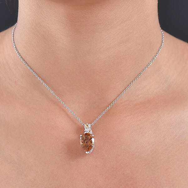 EverTrue Autumn Alexite Multi Gemstone 5.35 Ctw Autumn Leaf Pendant In Platinum Bond With Stainless Steel Necklace 20 Inches