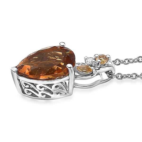EverTrue Autumn Alexite Multi Gemstone 5.35 Ctw Autumn Leaf Pendant In Platinum Bond With Stainless Steel Necklace 20 Inches