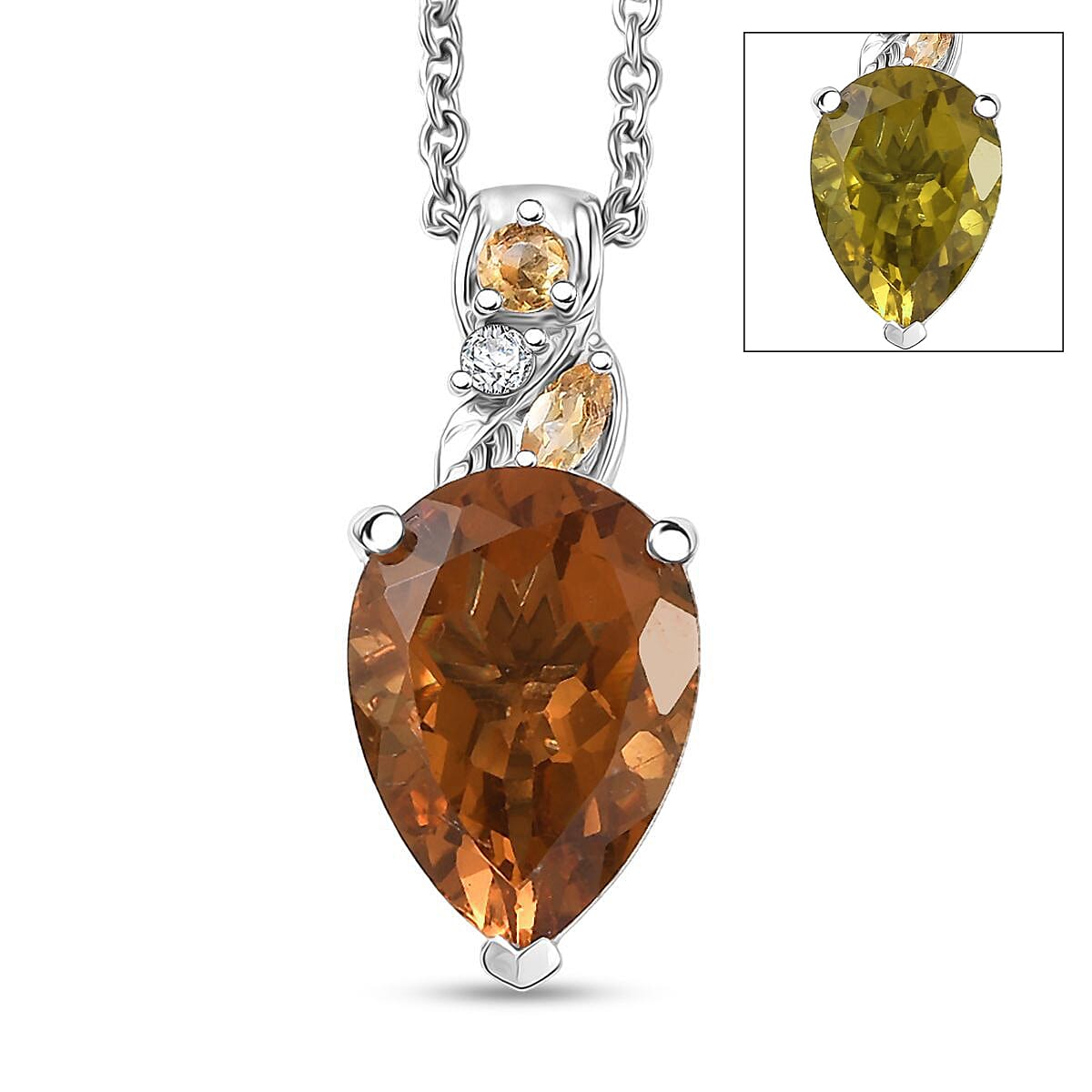 EverTrue Autumn Alexite Multi Gemstone 5.35 ctw Autumn Leaf Pendant in Platinum Bond with Stainless Steel Necklace 20 Inches
