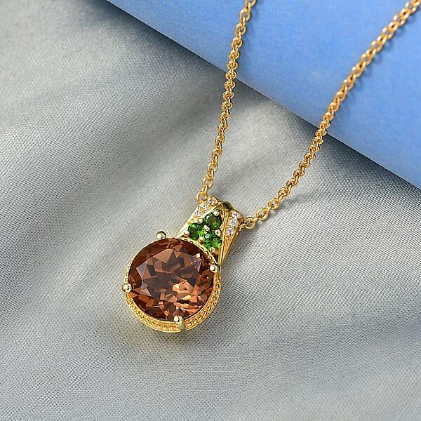 EverTrue Autumn Alexite Multi Gemstone Pendant In 18K YG Plated With ION Plated YG Stainless Steel Necklace 6.40 Ctw (20 Inches)
