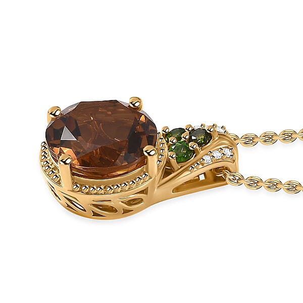 EverTrue Autumn Alexite Multi Gemstone Pendant In 18K YG Plated With ION Plated YG Stainless Steel Necklace 6.40 Ctw (20 Inches)