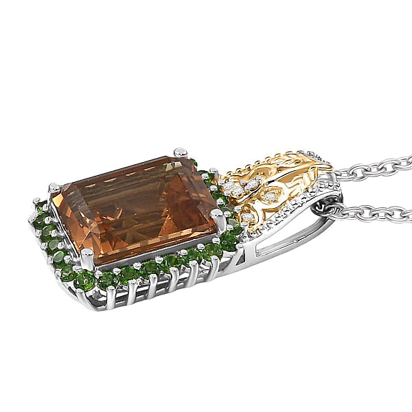 EverTrue Autumn Alexite Multi Gemstone Pendant In 18K YG Plated And Platinum Bond With Stainless Steel Necklace 4.80 Ctw (20 Inches)