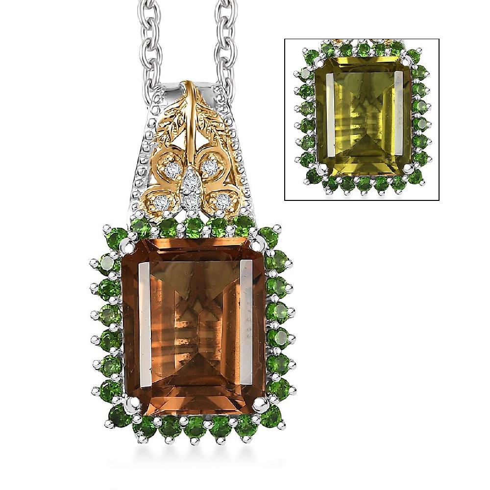 EverTrue Autumn Alexite Multi Gemstone Pendant in 18K YG Plated and Platinum Bond with Stainless Steel Necklace 4.80 ctw (20 Inches)