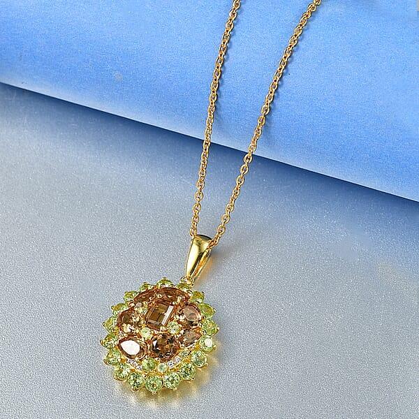 EverTrue Autumn Alexite Multi Gemstone Pendant In 18K YG Plated With ION Plated YG Stainless Steel Necklace 6.80 Ctw (20 Inches)