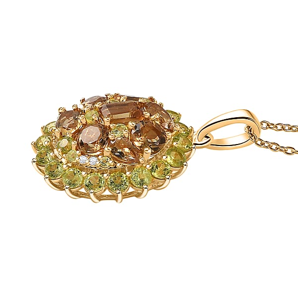 EverTrue Autumn Alexite Multi Gemstone Pendant In 18K YG Plated With ION Plated YG Stainless Steel Necklace 6.80 Ctw (20 Inches)