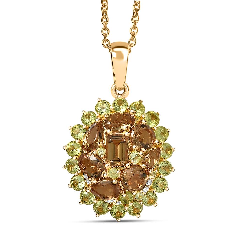 EverTrue Autumn Alexite Multi Gemstone Pendant in 18K YG Plated with ION Plated YG Stainless Steel Necklace 6.80 ctw (20 Inches)