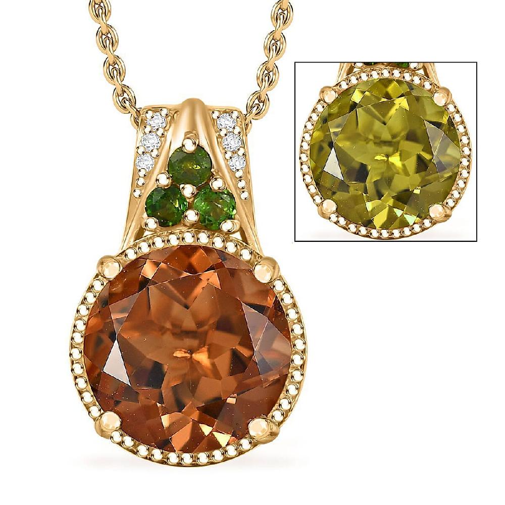 EverTrue Autumn Alexite Multi Gemstone Pendant in 18K YG Plated with ION Plated YG Stainless Steel Necklace 6.40 ctw (20 Inches)