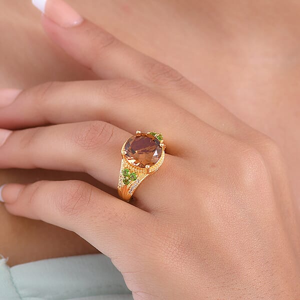 EverTrue Autumn Alexite Multi Gemstone Ring In 18K YG Plated 3.85 Ctw
