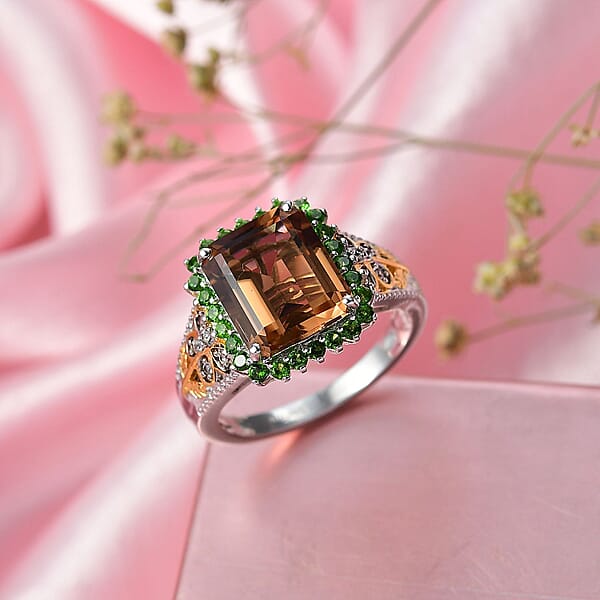 EverTrue Autumn Alexite Multi Gemstone Ring In 18K YG Plated And Platinum Bond 4.90 Ctw
