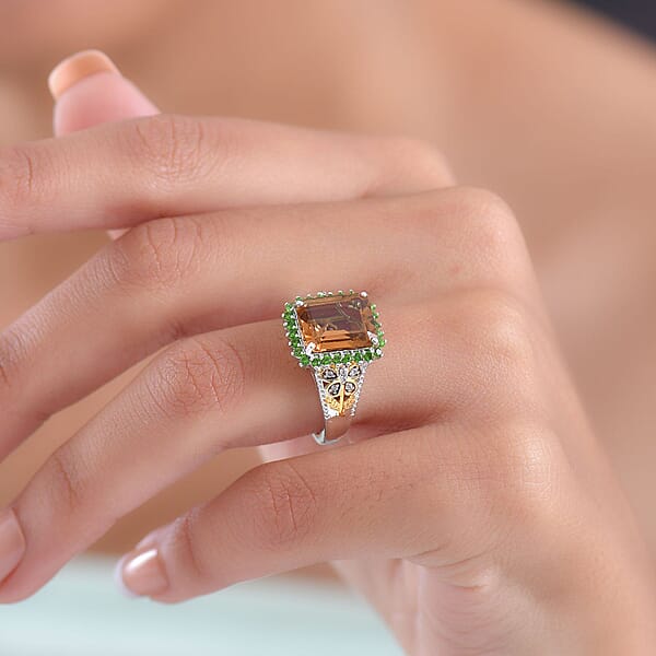 EverTrue Autumn Alexite Multi Gemstone Ring In 18K YG Plated And Platinum Bond 4.90 Ctw