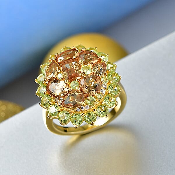 EverTrue Autumn Alexite Multi Gemstone Ring In 18K YG Plated 6.40 Ctw