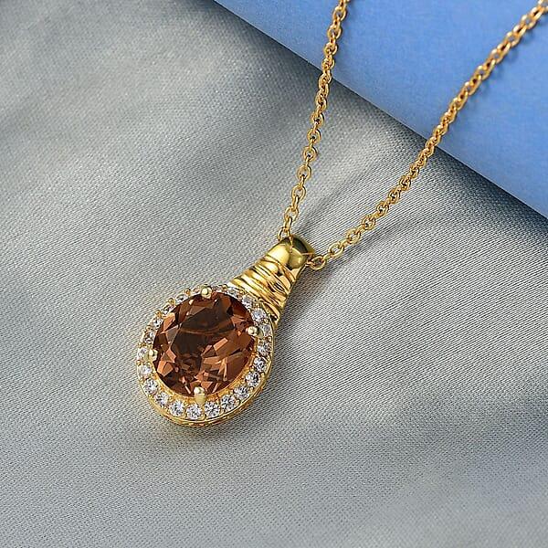 EverTrue Autumn Alexite White Zircon Halo Pendant In 18K YG Plated With ION Plated YG Stainless Steel Necklace 5.40 Ctw (20 Inches)