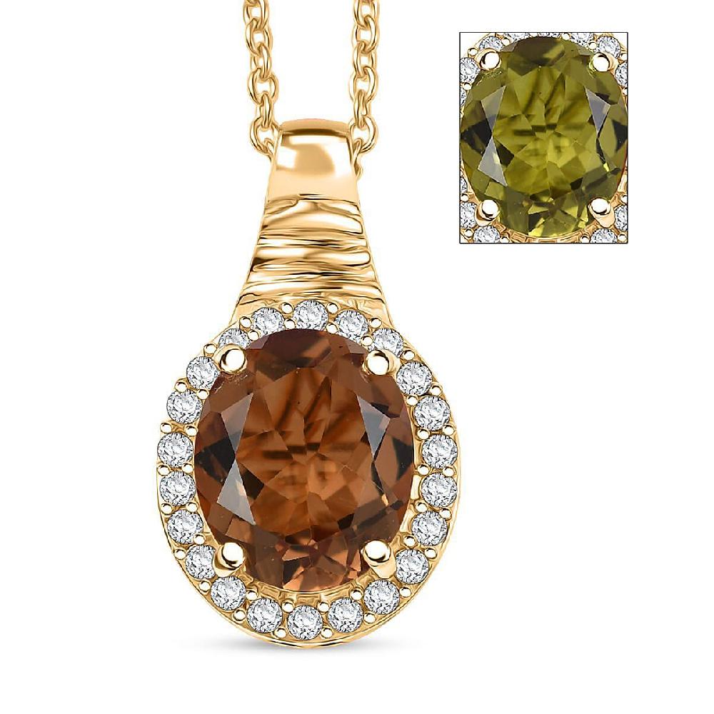 EverTrue Autumn Alexite White Zircon Halo Pendant in 18K YG Plated with ION Plated YG Stainless Steel Necklace 5.40 ctw (20 Inches)