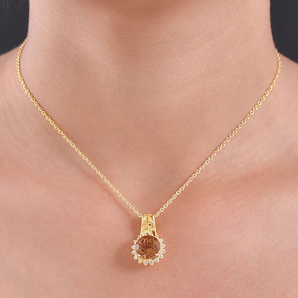 EverTrue Autumn Alexite White Zircon Pendant In 18K YG Plated With ION Plated YG Stainless Steel Necklace 4.00 Ctw (20 Inches)