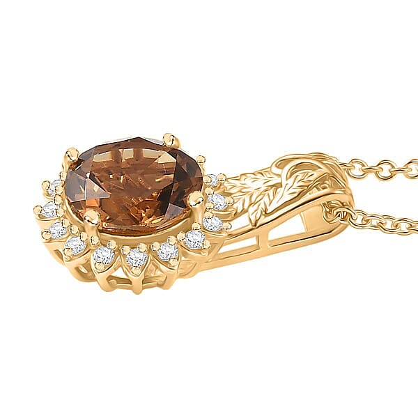 EverTrue Autumn Alexite White Zircon Pendant In 18K YG Plated With ION Plated YG Stainless Steel Necklace 4.00 Ctw (20 Inches)