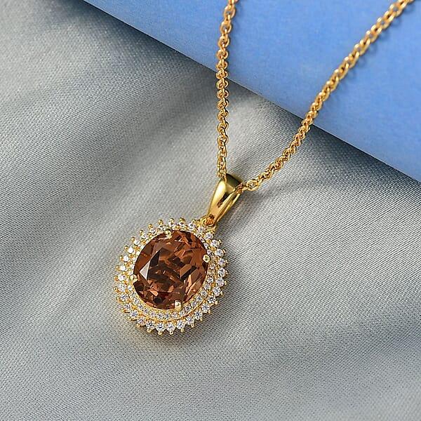 EverTrue Autumn Alexite White Zircon Pendant In 18K YG Plated With Stainless Steel Necklace 4.00 Ctw (20 Inches)