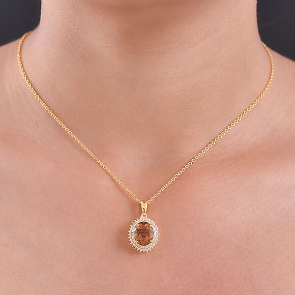 EverTrue Autumn Alexite White Zircon Pendant In 18K YG Plated With Stainless Steel Necklace 4.00 Ctw (20 Inches)
