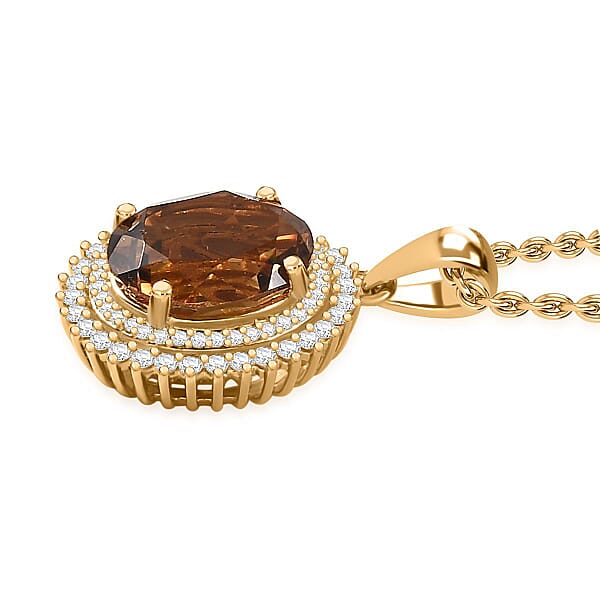 EverTrue Autumn Alexite White Zircon Pendant In 18K YG Plated With Stainless Steel Necklace 4.00 Ctw (20 Inches)