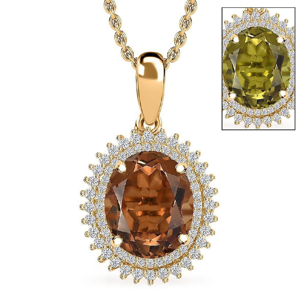 EverTrue Autumn Alexite White Zircon Pendant in 18K YG Plated with Stainless Steel Necklace 4.00 ctw (20 Inches)