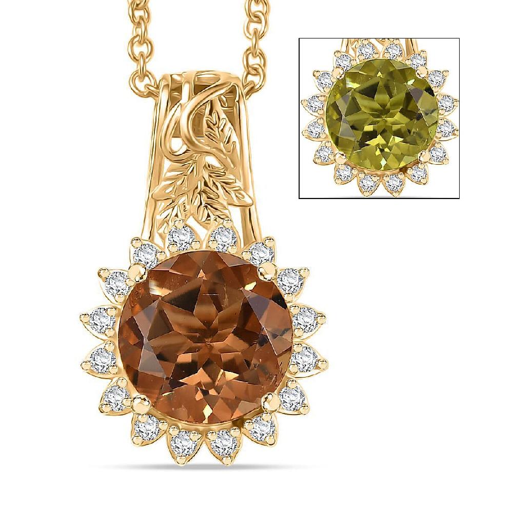 EverTrue Autumn Alexite White Zircon Pendant in 18K YG Plated with ION Plated YG Stainless Steel Necklace 4.00 ctw (20 Inches)
