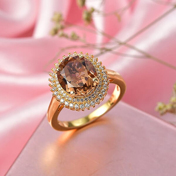 EverTrue Autumn Alexite White Zircon Ring In 18K YG Plated 4.00 Ctw