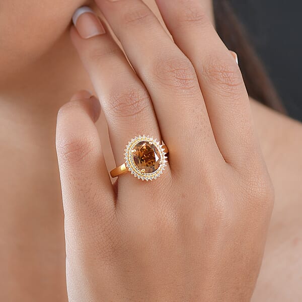 EverTrue Autumn Alexite White Zircon Ring In 18K YG Plated 4.00 Ctw