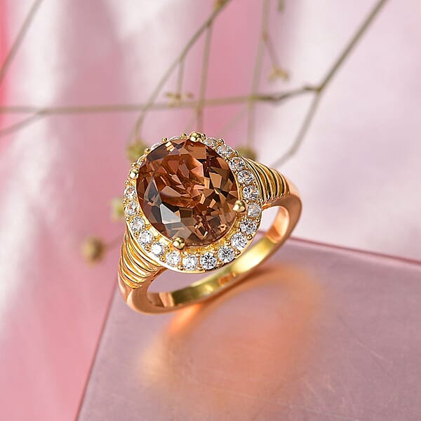 EverTrue Autumn Alexite White Zircon Ring In 18K YG Plated 5.40 Ctw