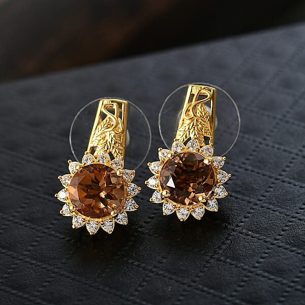 EverTrue Autumn Alexite White Zircon Sunflower Earrings In 18K YG Plated 4.60 Ctw
