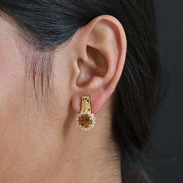 EverTrue Autumn Alexite White Zircon Sunflower Earrings In 18K YG Plated 4.60 Ctw