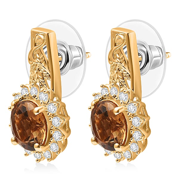 EverTrue Autumn Alexite White Zircon Sunflower Earrings In 18K YG Plated 4.60 Ctw