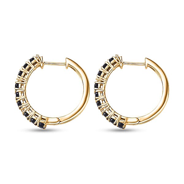 EverTrue Blue Sapphire And Moissanite 2.40 Ctw Minimalist Aura Hoop Earrings In 18K Yellow Gold Plated