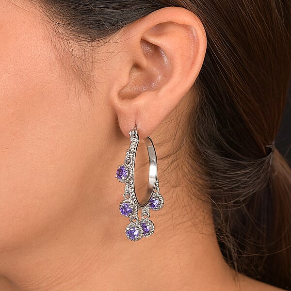 EverTrue Blue Simulated Diamond Hoop Earrings In Stainless Steel 7.75 Ctw