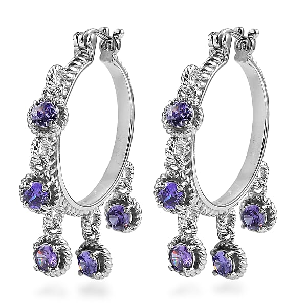 EverTrue Blue Simulated Diamond Hoop Earrings In Stainless Steel 7.75 Ctw