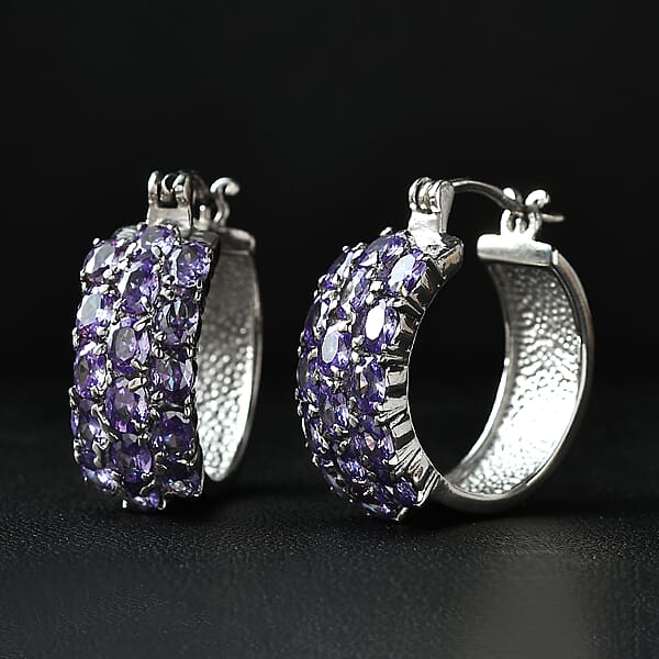 EverTrue Blue Simulated Diamond Hoop Earrings In Stainless Steel 7.15 Ctw