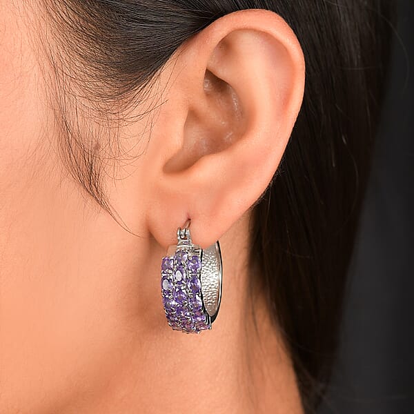 EverTrue Blue Simulated Diamond Hoop Earrings In Stainless Steel 7.15 Ctw