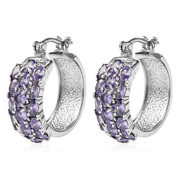 EverTrue Blue Simulated Diamond Hoop Earrings In Stainless Steel 7.15 Ctw
