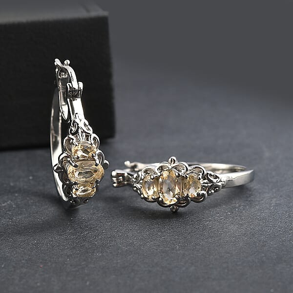 EverTrue Brazilian Citrine 1.40 Ctw Hoop Earrings In Stainless Steel
