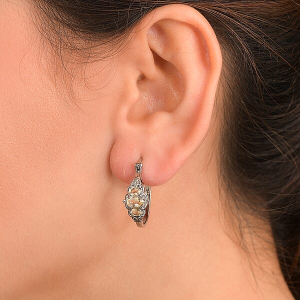 EverTrue Brazilian Citrine 1.40 Ctw Hoop Earrings In Stainless Steel