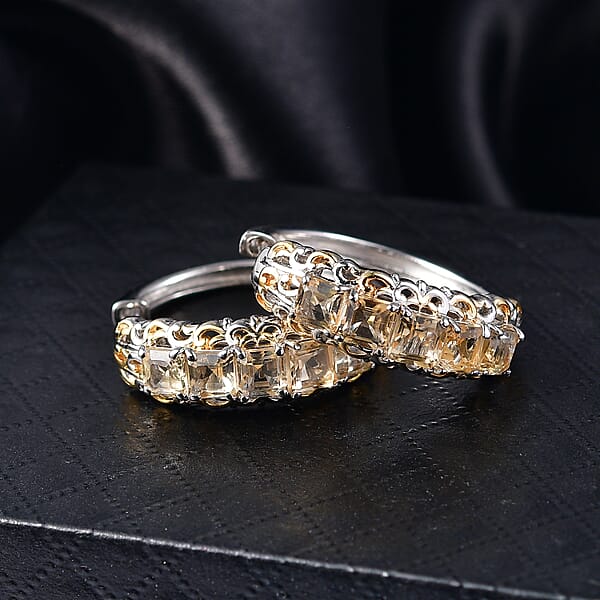 EverTrue Brazilian Citrine 3.70 Ctw Art Nouveau Hoop Earrings In 18K YG Plated And Platinum Bond