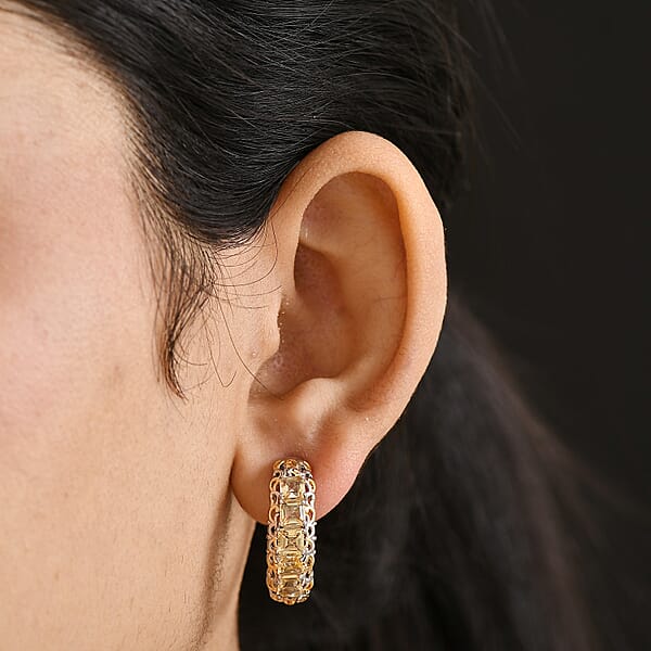 EverTrue Brazilian Citrine 3.70 Ctw Art Nouveau Hoop Earrings In 18K YG Plated And Platinum Bond