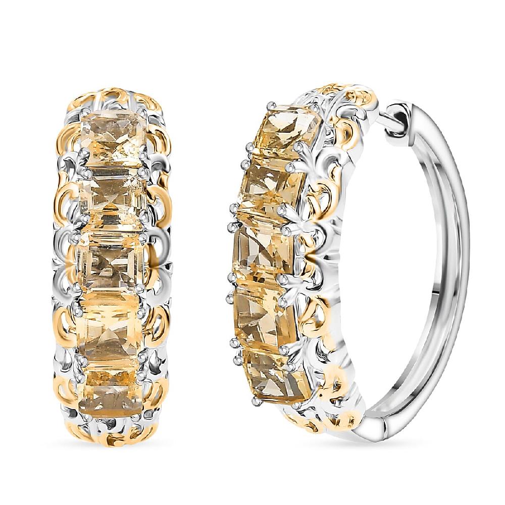 EverTrue Brazilian Citrine 3.70 ctw Art Nouveau Hoop Earrings in 18K YG Plated and Platinum Bond