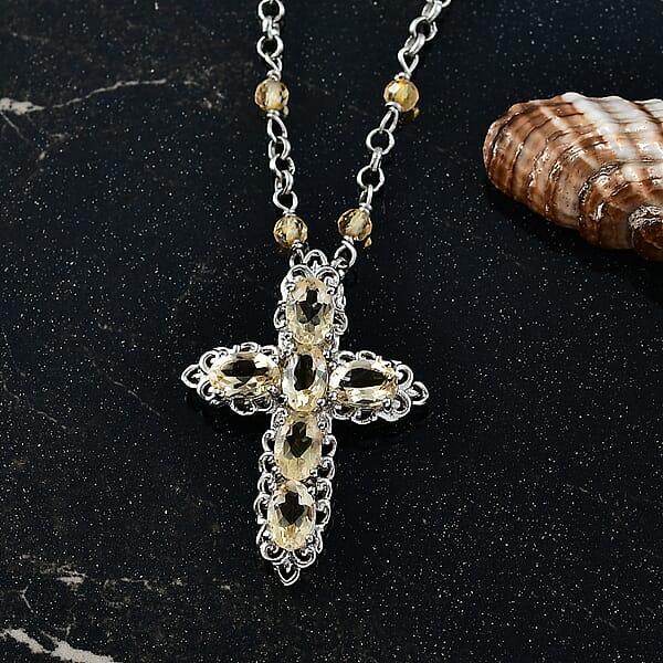 EverTrue Brazilian Citrine 7.20 Ctw Cross Necklace In Platinum Bond 18 Inches