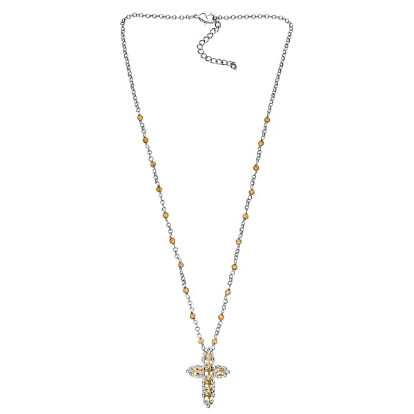 EverTrue Brazilian Citrine 7.20 Ctw Cross Necklace In Platinum Bond 18 Inches
