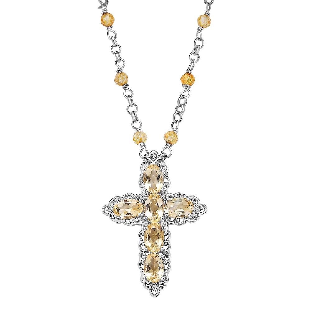 EverTrue Brazilian Citrine 7.20 ctw Cross Necklace in Platinum Bond 18 Inches