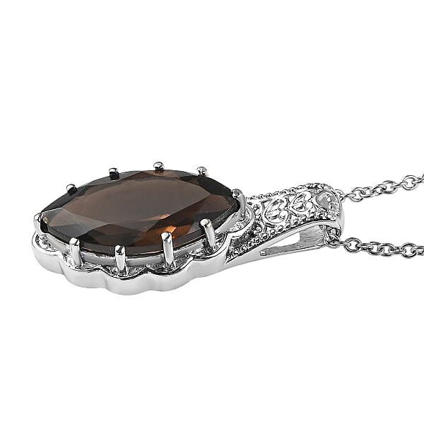 EverTrue Brazilian Smoky Quartz Pendant Necklace In Stainless Steel 7.10 Ctw (20 Inches)