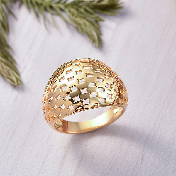 EverTrue Bronzella Collection Beaded Woven Dome Band Ring In 18K YG Plated Bronze