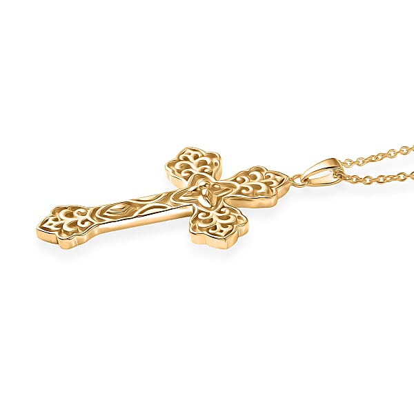 EverTrue Bronzella Collection Cross Pendant In 18K YG Plated Bronze With ION Plated YG Stainless Steel Necklace 20 Inches